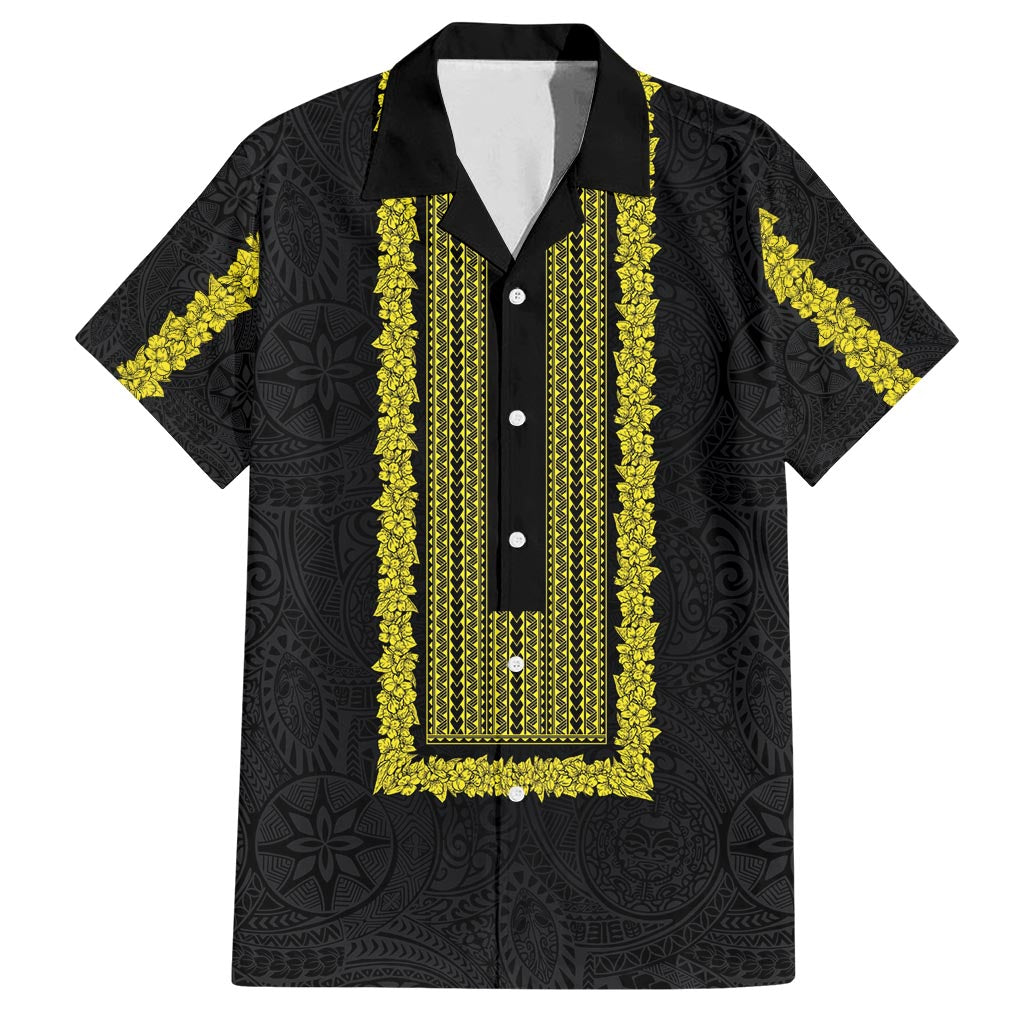 Philippines Polynesian Jasmine Pattern Family Matching Tank Maxi Dress and Hawaiian Shirt With Barong Tagalog Black Style LT03 Dad's Shirt - Short Sleeve Black - Polynesian Pride