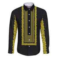 Philippines Polynesian Jasmine Pattern Family Matching Tank Maxi Dress and Hawaiian Shirt With Barong Tagalog Black Style LT03 Dad's Shirt - Long Sleeve Black - Polynesian Pride