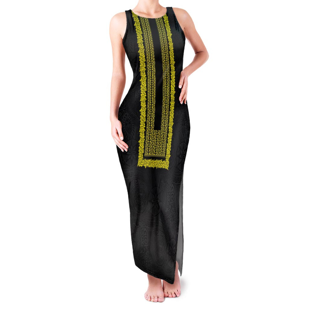 Philippines Polynesian Jasmine Pattern Family Matching Tank Maxi Dress and Hawaiian Shirt With Barong Tagalog Black Style LT03 Mom's Dress Black - Polynesian Pride