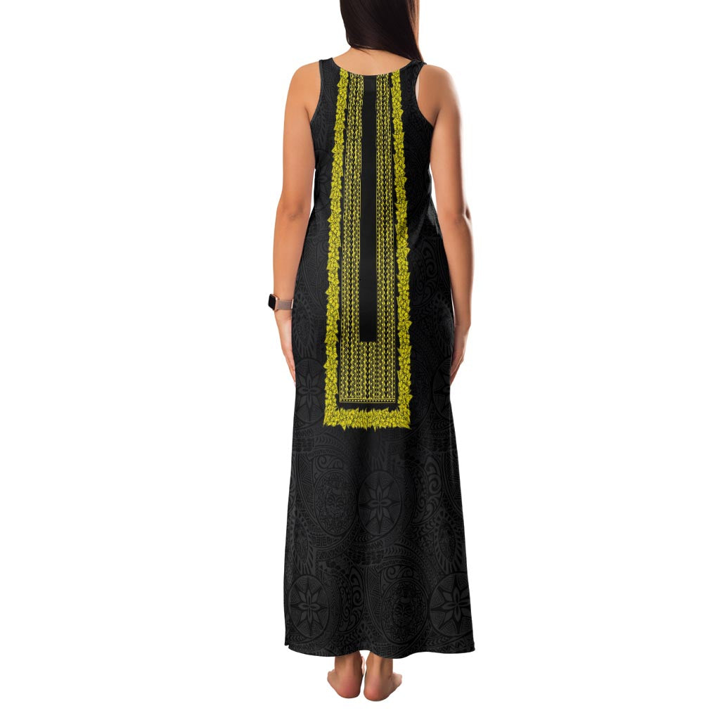 Philippines Polynesian Jasmine Pattern Family Matching Tank Maxi Dress and Hawaiian Shirt With Barong Tagalog Black Style LT03 - Polynesian Pride