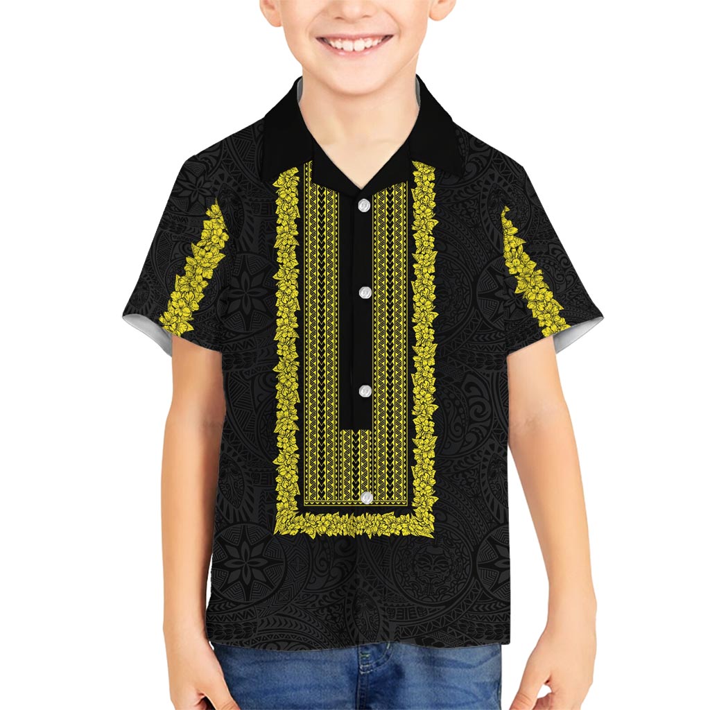 Philippines Polynesian Jasmine Pattern Family Matching Tank Maxi Dress and Hawaiian Shirt With Barong Tagalog Black Style LT03 Son's Shirt Black - Polynesian Pride