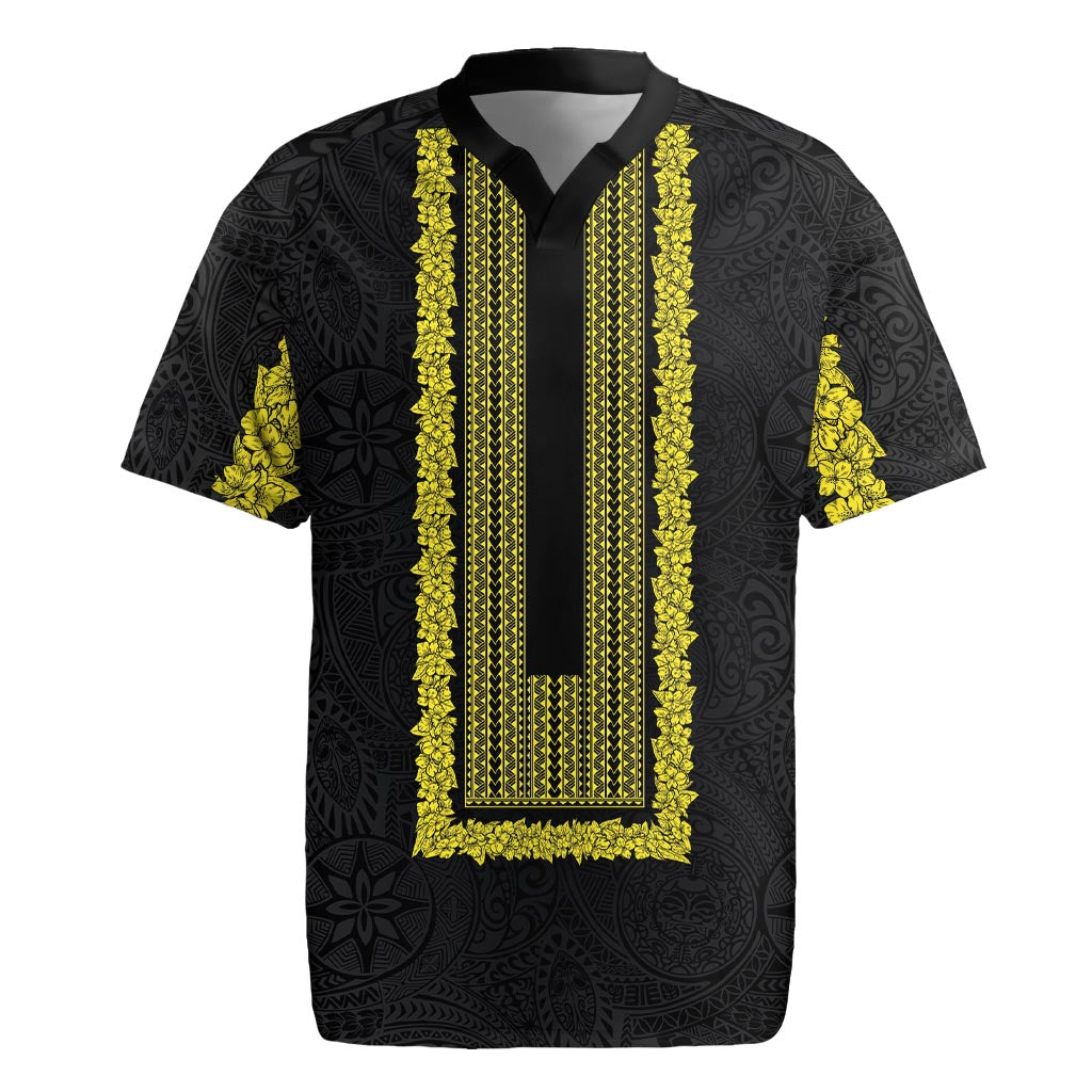 Philippines Polynesian Jasmine Pattern Rugby Jersey With Barong Tagalog Black Style
