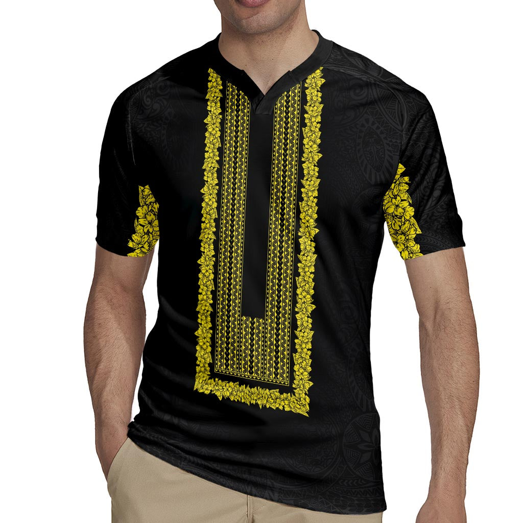 Philippines Polynesian Jasmine Pattern Rugby Jersey With Barong Tagalog Black Style