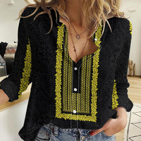 Philippines Polynesian Jasmine Pattern Women Casual Shirt With Barong Tagalog Black Style