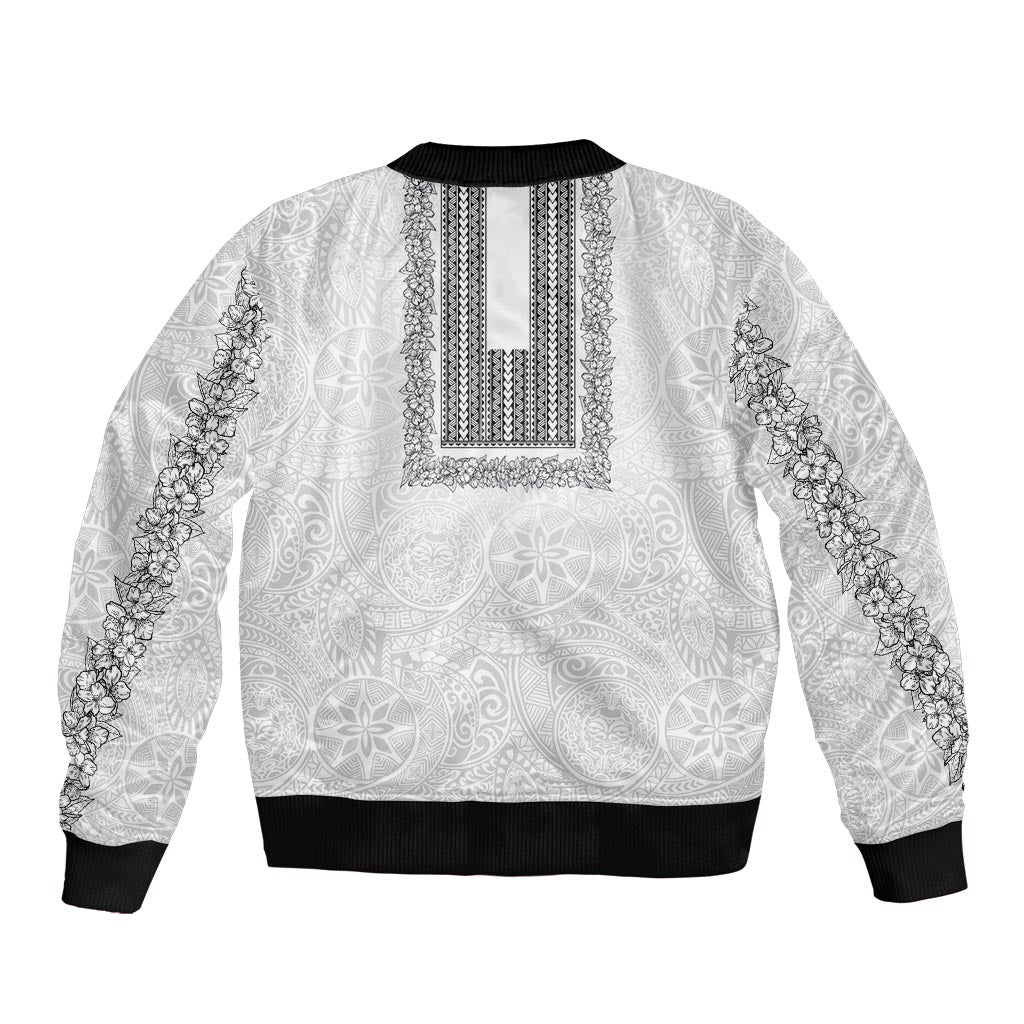 Philippines Polynesian Jasmine Pattern Bomber Jacket With Barong Tagalog White Style