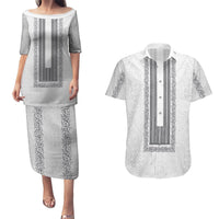 Philippines Polynesian Jasmine Pattern Couples Matching Puletasi and Hawaiian Shirt With Barong Tagalog White Style LT03 White - Polynesian Pride
