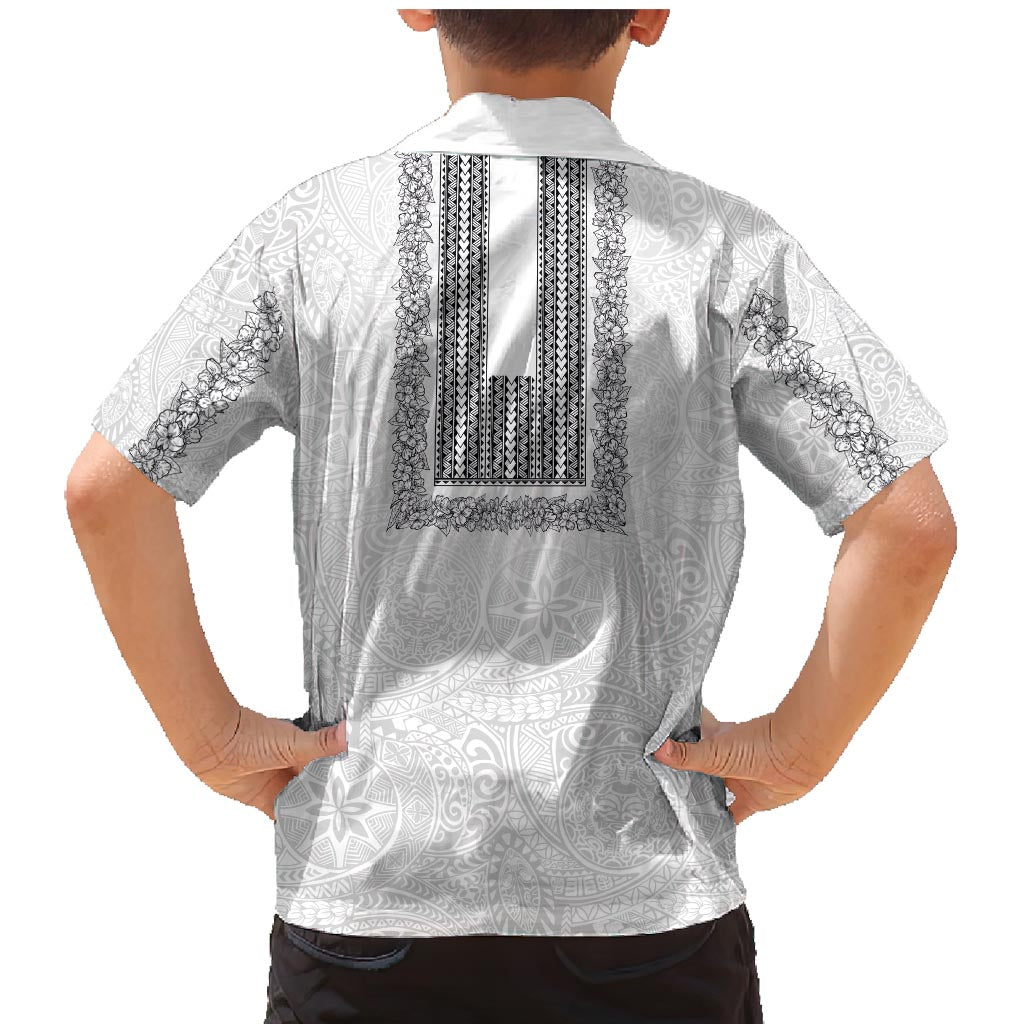 Philippines Polynesian Jasmine Pattern Family Matching Mermaid Dress and Hawaiian Shirt With Barong Tagalog White Style