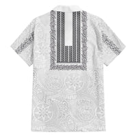 Philippines Polynesian Jasmine Pattern Family Matching Off The Shoulder Long Sleeve Dress and Hawaiian Shirt With Barong Tagalog White Style