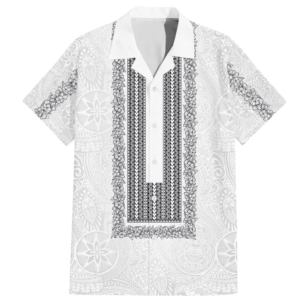 Philippines Polynesian Jasmine Pattern Family Matching Off Shoulder Maxi Dress and Hawaiian Shirt With Barong Tagalog White Style