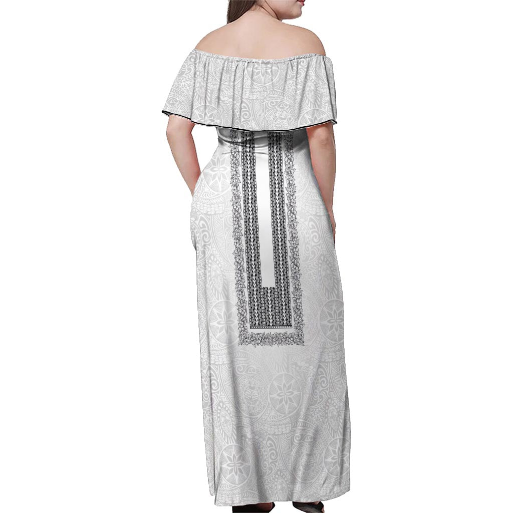 Philippines Polynesian Jasmine Pattern Family Matching Off Shoulder Maxi Dress and Hawaiian Shirt With Barong Tagalog White Style