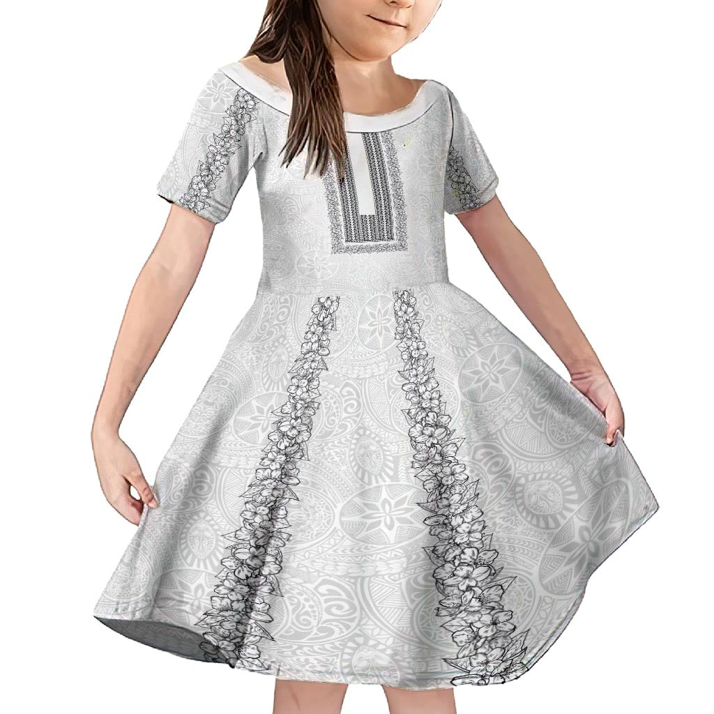 Philippines Polynesian Jasmine Pattern Family Matching Tank Maxi Dress and Hawaiian Shirt With Barong Tagalog White Style LT03 Daughter's Dress White - Polynesian Pride