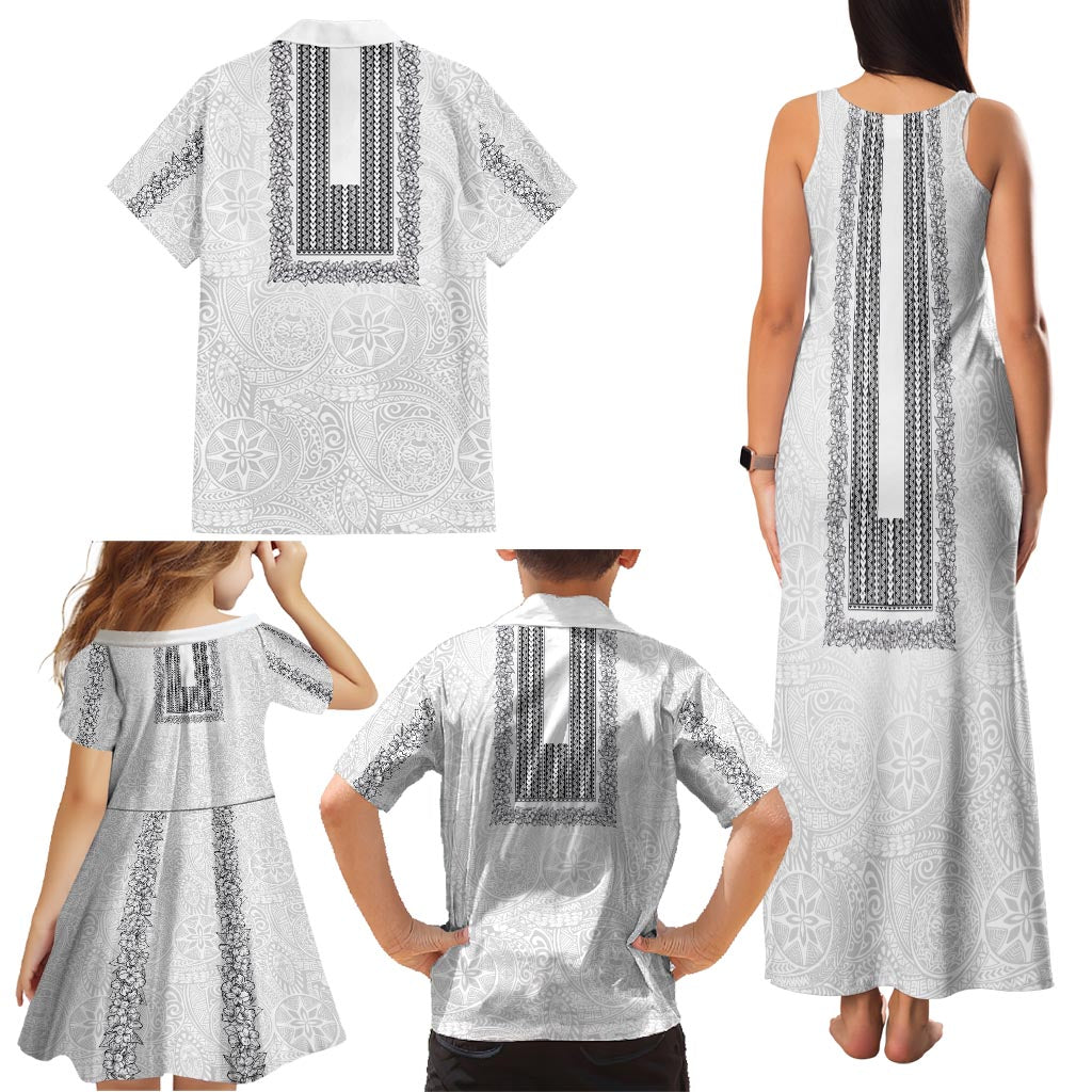 Philippines Polynesian Jasmine Pattern Family Matching Tank Maxi Dress and Hawaiian Shirt With Barong Tagalog White Style LT03 - Polynesian Pride