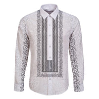 Philippines Polynesian Jasmine Pattern Family Matching Tank Maxi Dress and Hawaiian Shirt With Barong Tagalog White Style LT03 Dad's Shirt - Long Sleeve White - Polynesian Pride