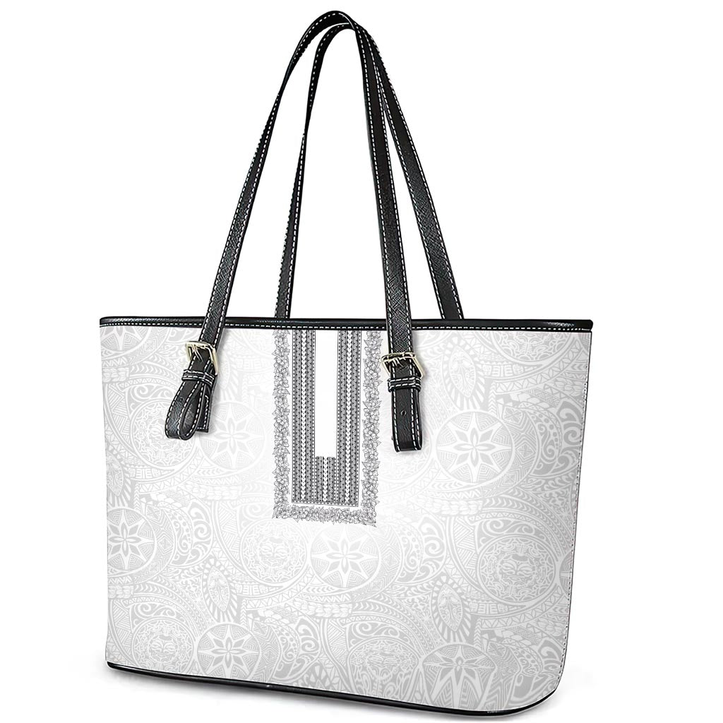 Philippines Polynesian Jasmine Pattern Leather Tote Bag With Barong Tagalog White Style