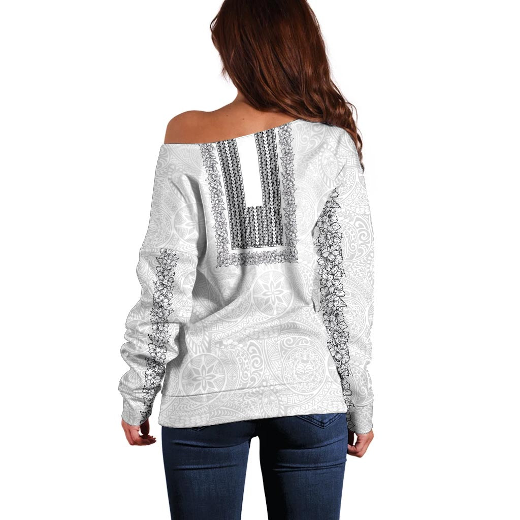 Philippines Polynesian Jasmine Pattern Off Shoulder Sweater With Barong Tagalog White Style