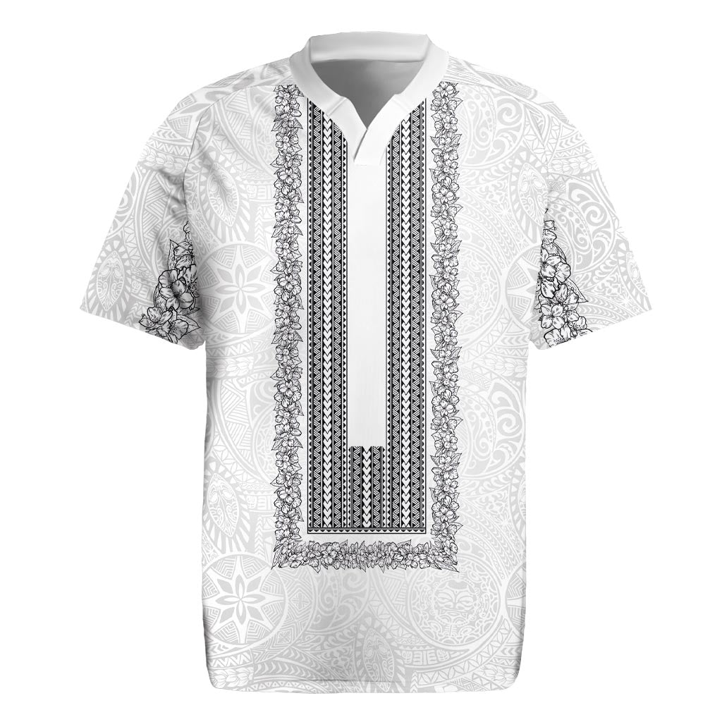 Philippines Polynesian Jasmine Pattern Rugby Jersey With Barong Tagalog White Style
