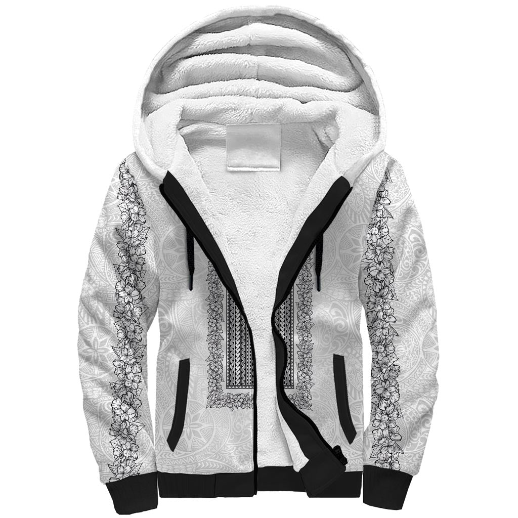 Philippines Polynesian Jasmine Pattern Sherpa Hoodie With Barong Tagalog White Style
