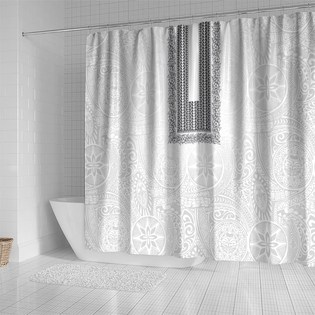 Philippines Polynesian Jasmine Pattern Shower Curtain With Barong Tagalog White Style