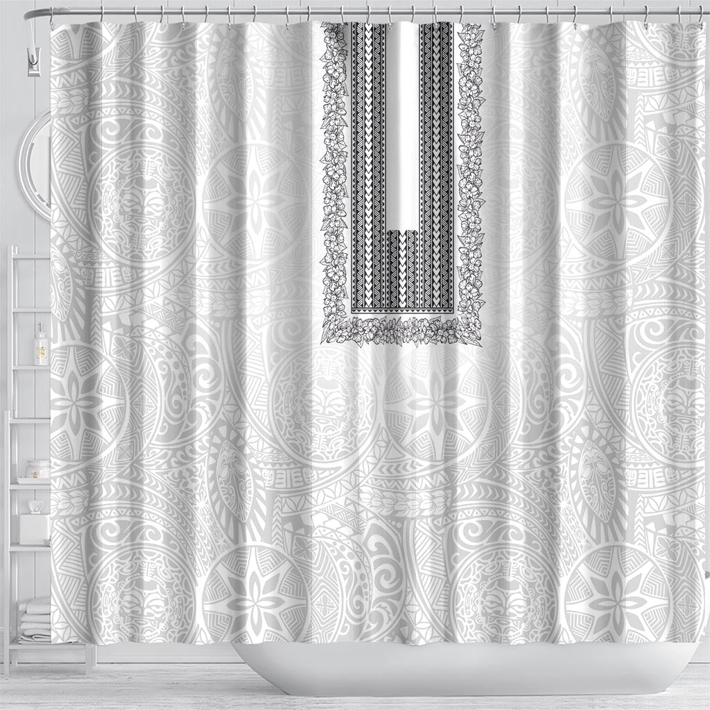 Philippines Polynesian Jasmine Pattern Shower Curtain With Barong Tagalog White Style
