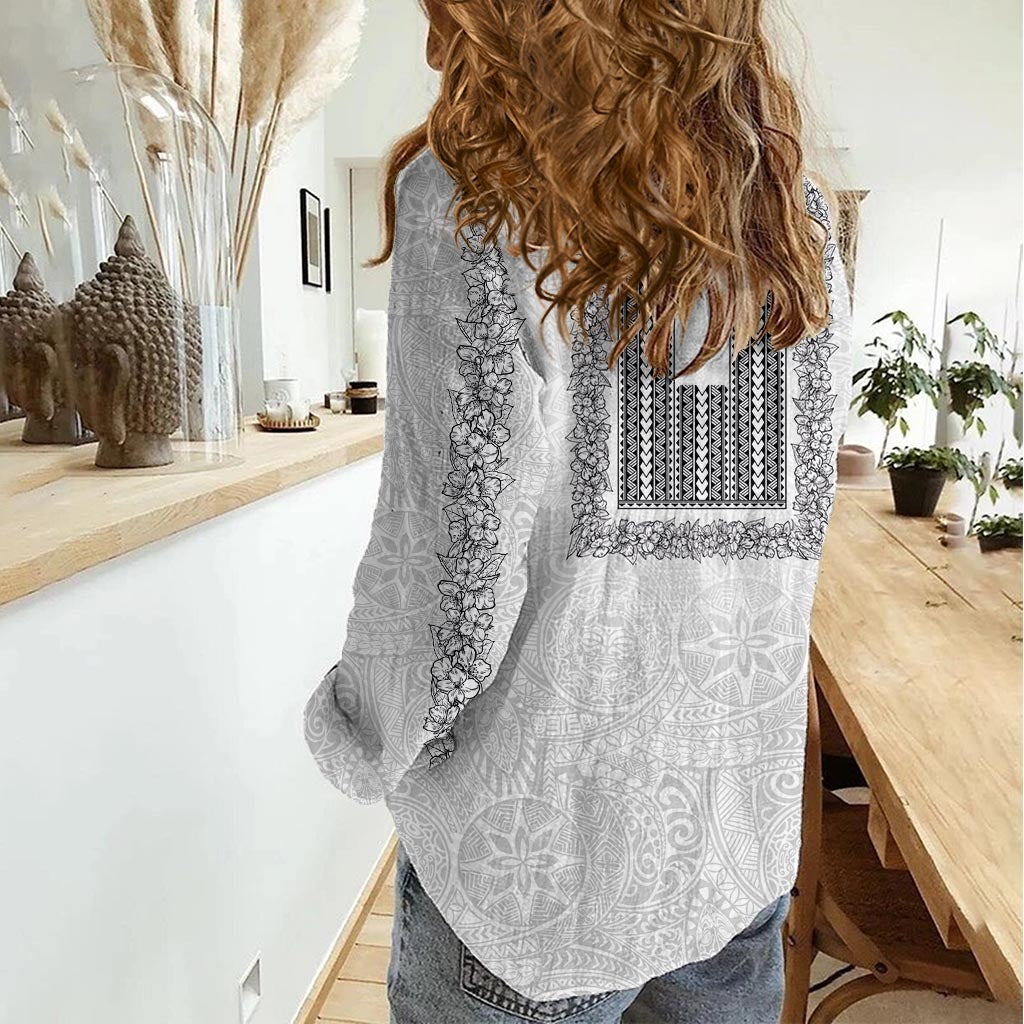 Philippines Polynesian Jasmine Pattern Women Casual Shirt With Barong Tagalog White Style