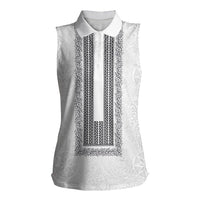 Philippines Polynesian Jasmine Pattern Women Sleeveless Polo Shirt With Barong Tagalog White Style