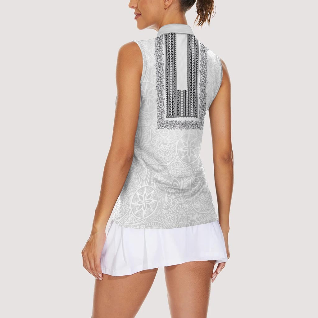 Philippines Polynesian Jasmine Pattern Women Sleeveless Polo Shirt With Barong Tagalog White Style