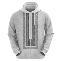 Philippines Polynesian Jasmine Pattern Zip Hoodie With Barong Tagalog White Style