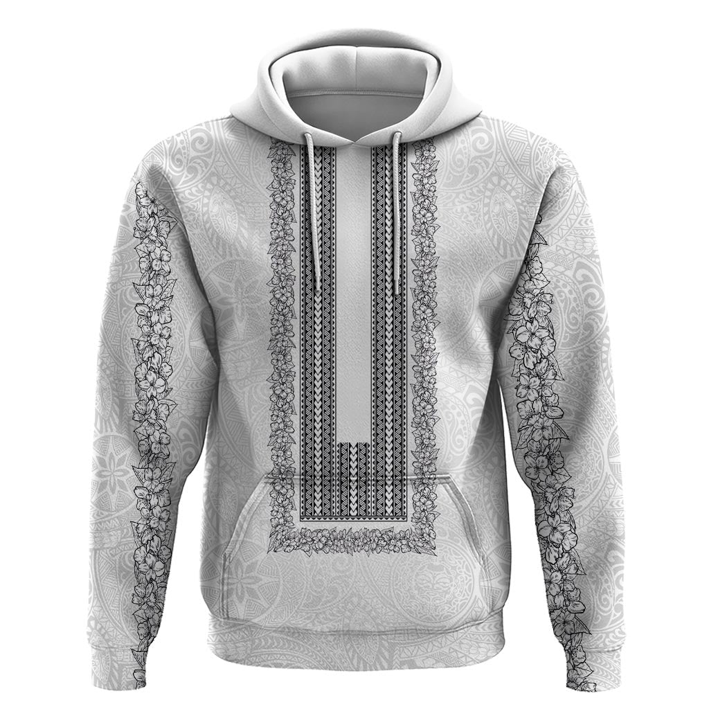 Philippines Polynesian Jasmine Pattern Zip Hoodie With Barong Tagalog White Style