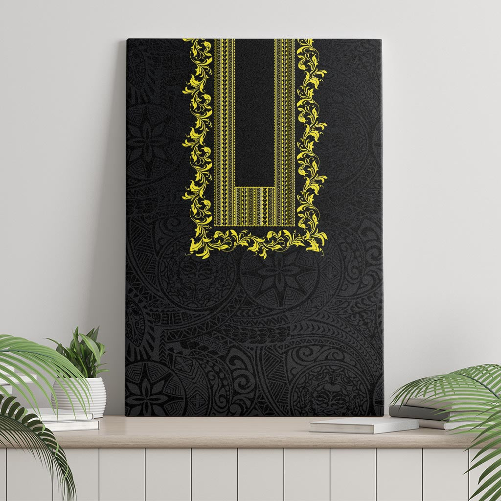 Philippines Polynesian Floral Pattern Canvas Wall Art With Barong Tagalog Black Style
