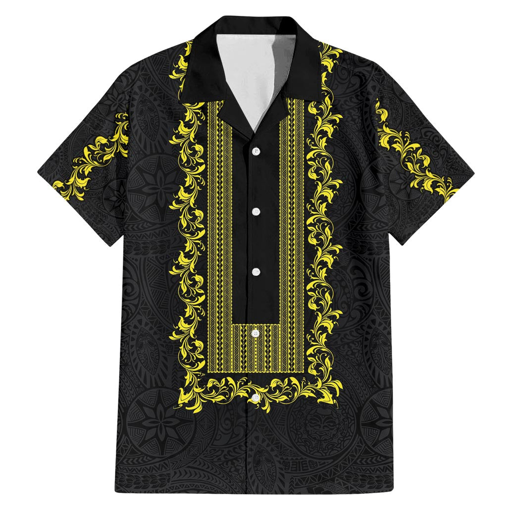 Philippines Polynesian Floral Pattern Family Matching Mermaid Dress and Hawaiian Shirt With Barong Tagalog Black Style