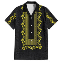 Philippines Polynesian Floral Pattern Family Matching Off The Shoulder Long Sleeve Dress and Hawaiian Shirt With Barong Tagalog Black Style
