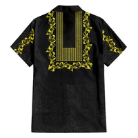 Philippines Polynesian Floral Pattern Family Matching Off The Shoulder Long Sleeve Dress and Hawaiian Shirt With Barong Tagalog Black Style