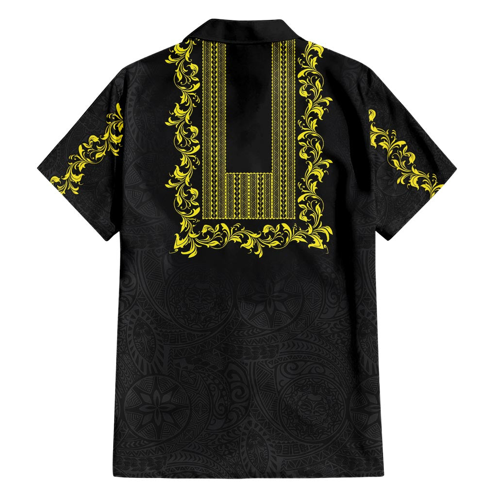 Philippines Polynesian Floral Pattern Family Matching Short Sleeve Bodycon Dress and Hawaiian Shirt With Barong Tagalog Black Style
