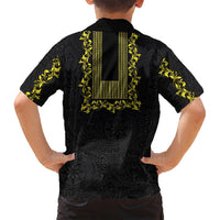 Philippines Polynesian Floral Pattern Family Matching Tank Maxi Dress and Hawaiian Shirt With Barong Tagalog Black Style
