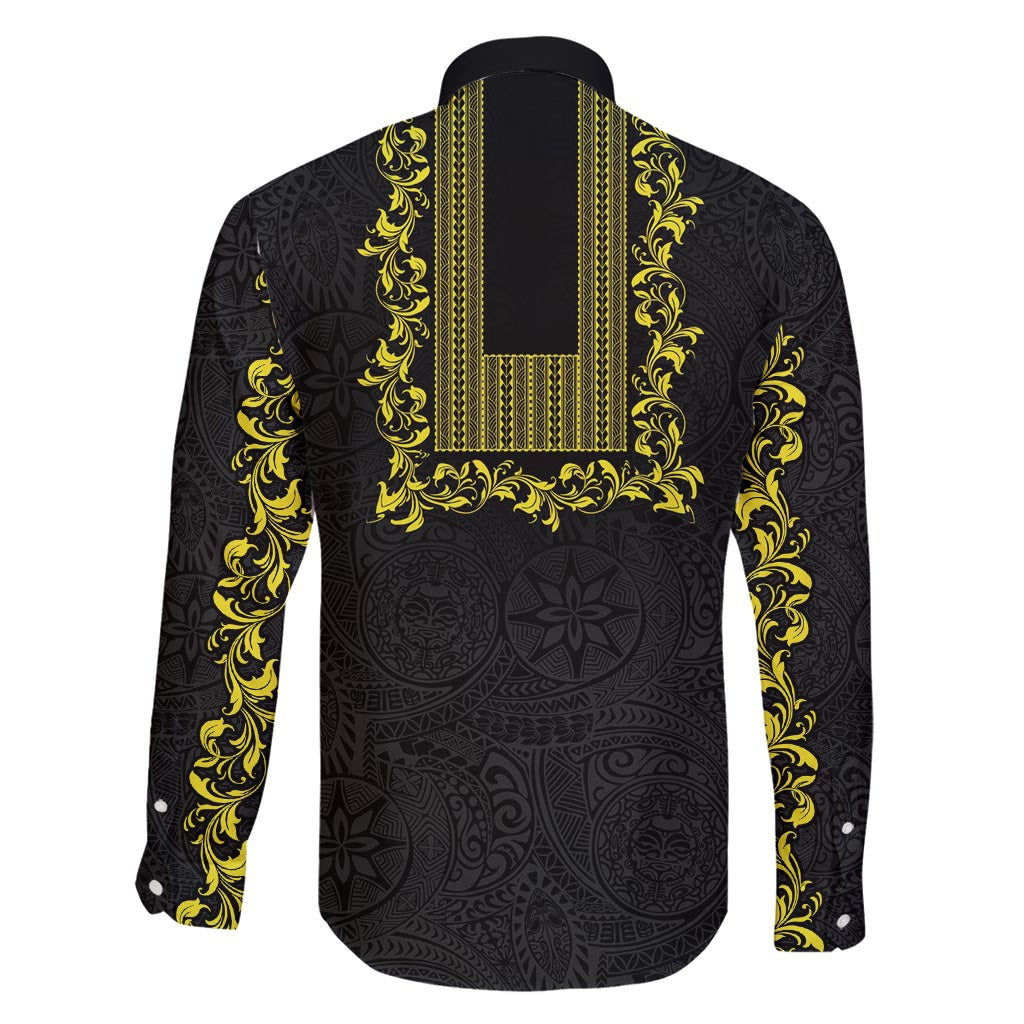 Philippines Polynesian Floral Pattern Family Matching Tank Maxi Dress and Hawaiian Shirt With Barong Tagalog Black Style