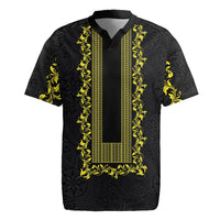 Philippines Polynesian Floral Pattern Rugby Jersey With Barong Tagalog Black Style