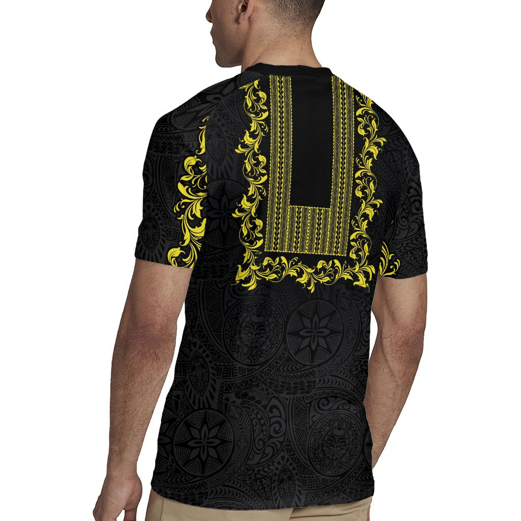 Philippines Polynesian Floral Pattern Rugby Jersey With Barong Tagalog Black Style