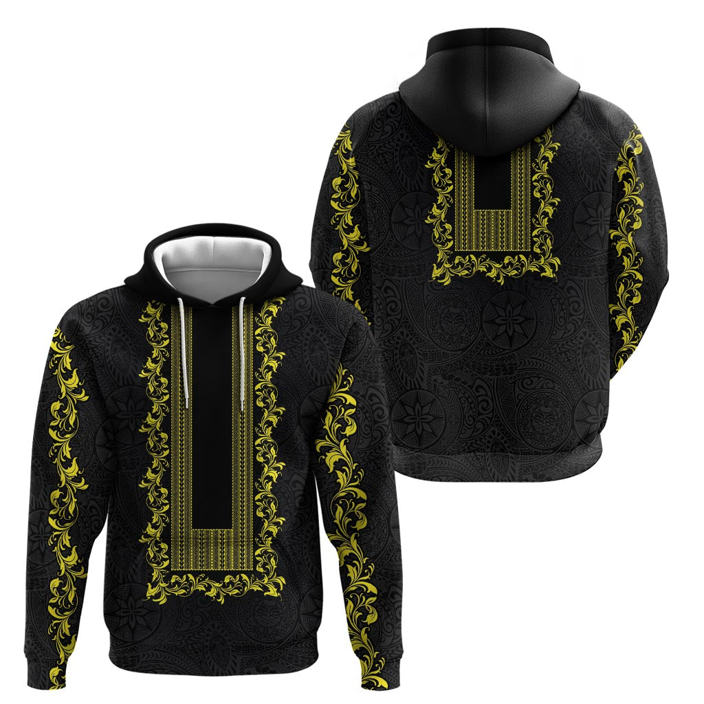 Philippines Polynesian Floral Pattern Zip Hoodie With Barong Tagalog Black Style