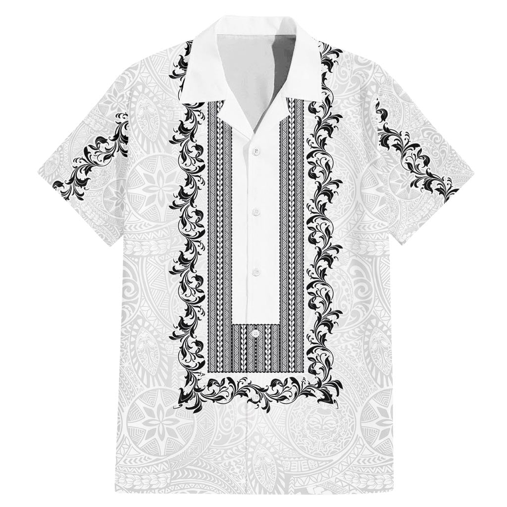 Philippines Polynesian Floral Pattern Family Matching Mermaid Dress and Hawaiian Shirt With Barong Tagalog White Style