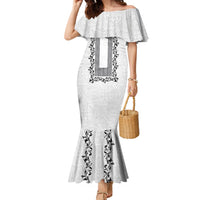 Philippines Polynesian Floral Pattern Family Matching Mermaid Dress and Hawaiian Shirt With Barong Tagalog White Style