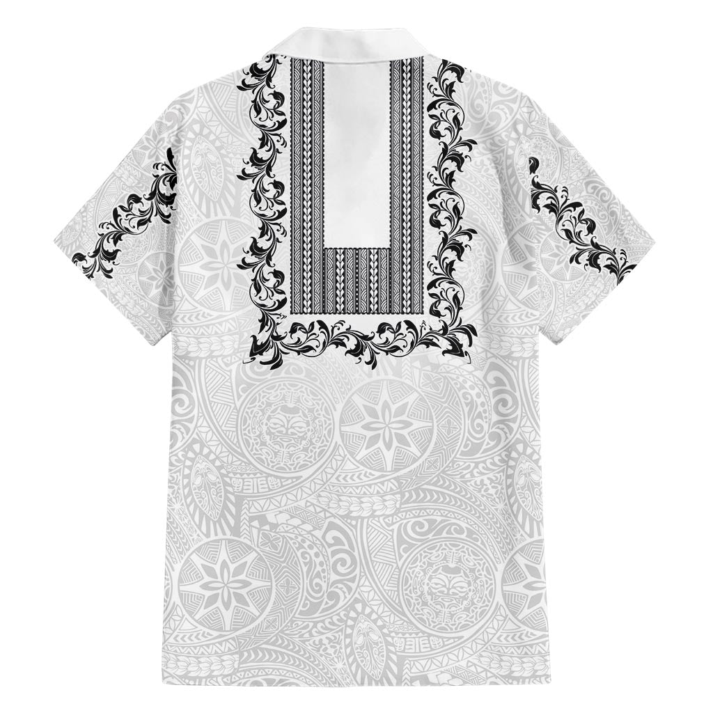 Philippines Polynesian Floral Pattern Family Matching Short Sleeve Bodycon Dress and Hawaiian Shirt With Barong Tagalog White Style
