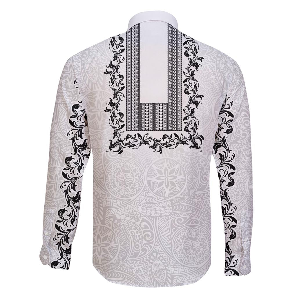Philippines Polynesian Floral Pattern Family Matching Tank Maxi Dress and Hawaiian Shirt With Barong Tagalog White Style