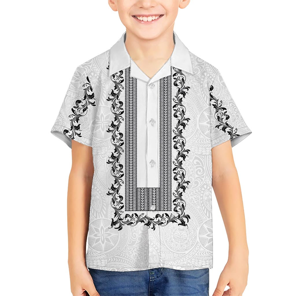 Philippines Polynesian Floral Pattern Kid Hawaiian Shirt With Barong Tagalog White Style