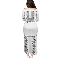 Philippines Polynesian Floral Pattern Puletasi With Barong Tagalog White Style