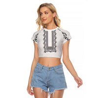 Philippines Polynesian Floral Pattern Raglan Cropped T Shirt With Barong Tagalog White Style