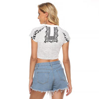 Philippines Polynesian Floral Pattern Raglan Cropped T Shirt With Barong Tagalog White Style