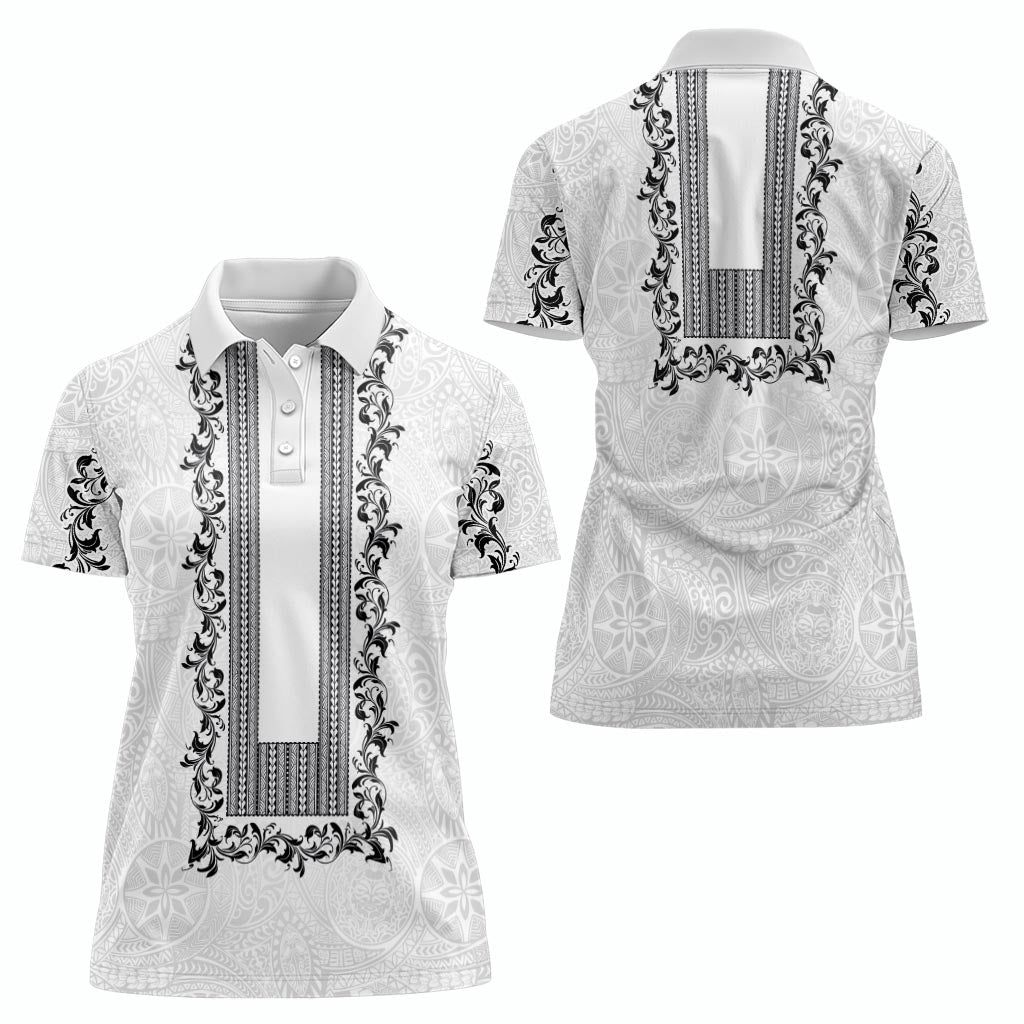 Philippines Polynesian Floral Pattern Women Polo Shirt With Barong Tagalog White Style