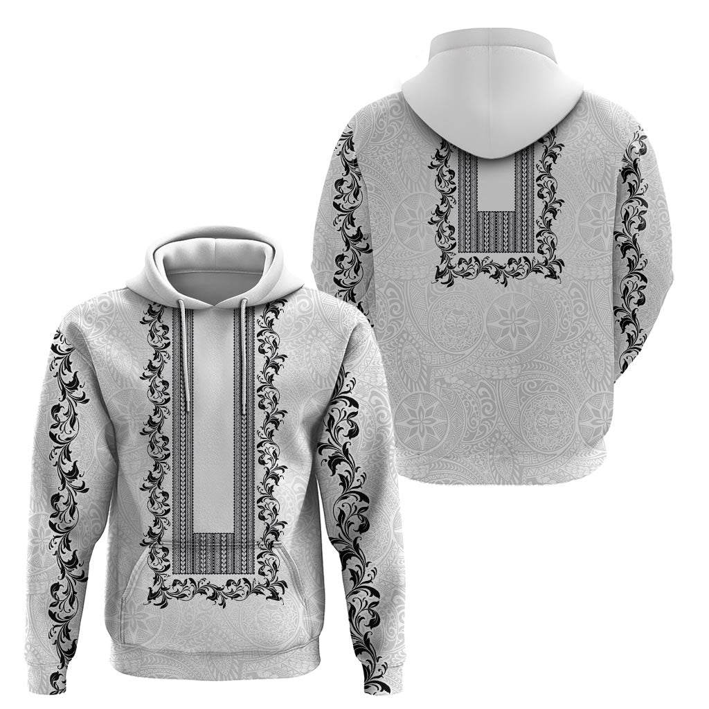 Philippines Polynesian Floral Pattern Zip Hoodie With Barong Tagalog White Style