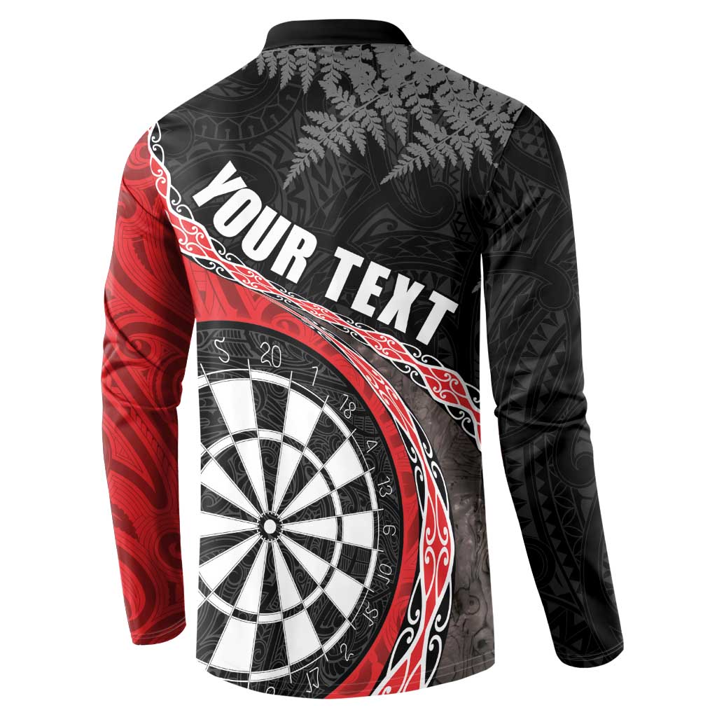 Personalised New Zealand Darts Button Sweatshirt Koru Tribal Tattoo and Silver Fern Maori Pattern Red Color