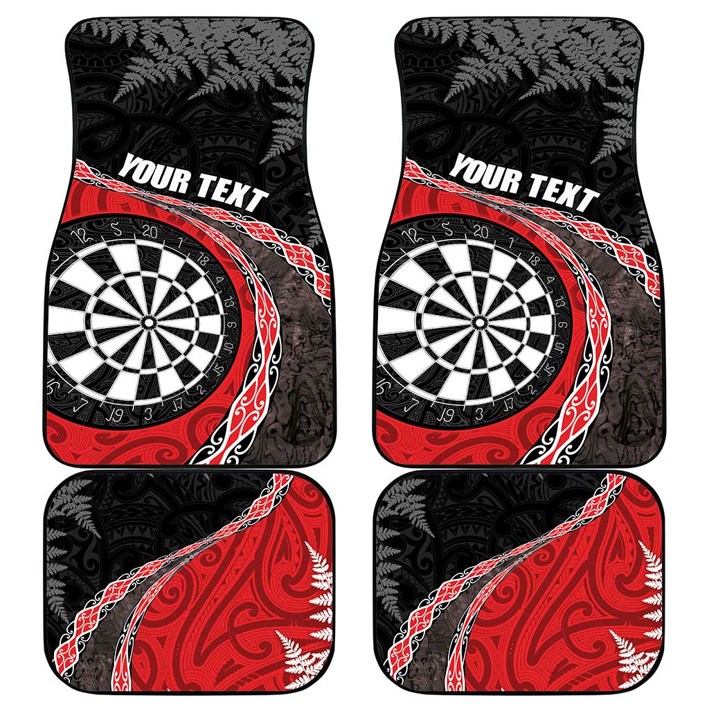Personalised New Zealand Darts Car Mats Koru Tribal Tattoo and Silver Fern Maori Pattern Red Color